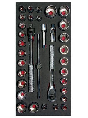 CH104 - Juego de dados cortos y accesorios cuadro de 3/8" combinados 34 piezas, CH104-C Urrea