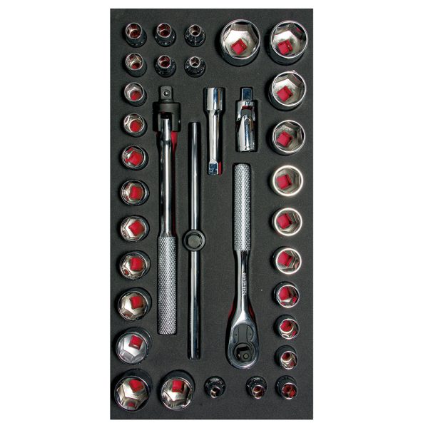 ch104.jpg CH104 - Juego de dados cortos y accesorios cuadro de 3/8" combinados 34 piezas, CH104-C Urrea