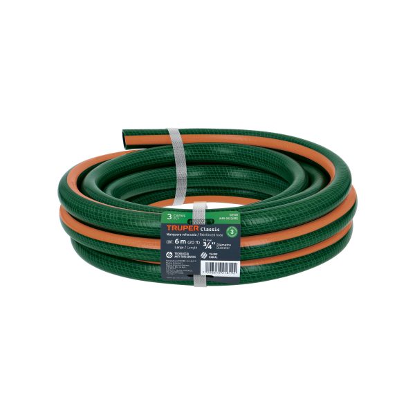 103948 - Manguera de jardín 3/4', 3 capas, 6m, sin conexiones, TRUPER