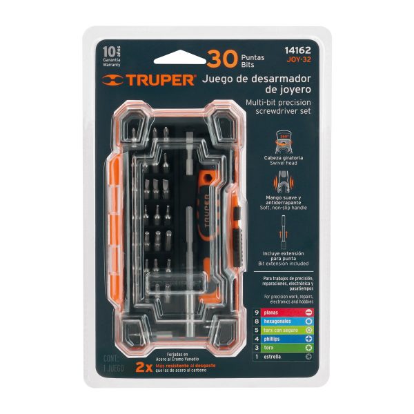 14162 - Desarmador de precisión con 30 puntas y extensión, Truper