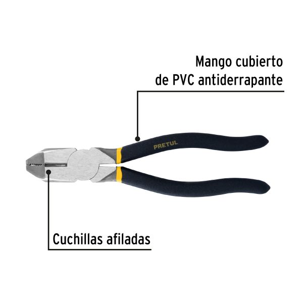 22612 - Pinza para electricista 9' uso rudo, mango de PVC, Pretul