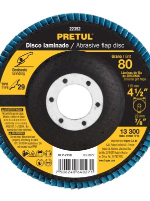 22352 - Disco laminado 4-1/2', grano 80 centro 7/8', fibra, PRETUL