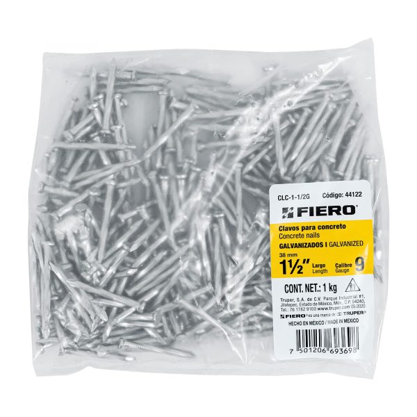 44122 - Bolsa con 1 kg de clavos para concreto galvanizados 1-1/2'