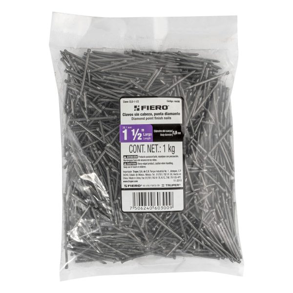 44496 - Bolsa con 1 kg de clavo estándar 1-1/2' sin cabeza, Fiero