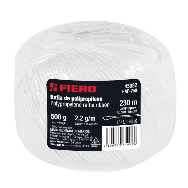 45032 - Rollo de rafia de 230 m color blanco calibre 2.2 g/m, Fiero