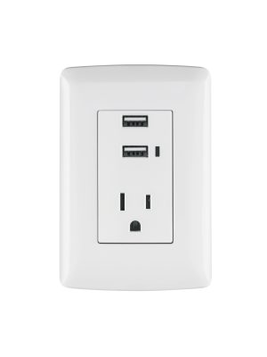 48065 - Contacto aterrizado + 2 puertos USB, blanco, línea Italiana