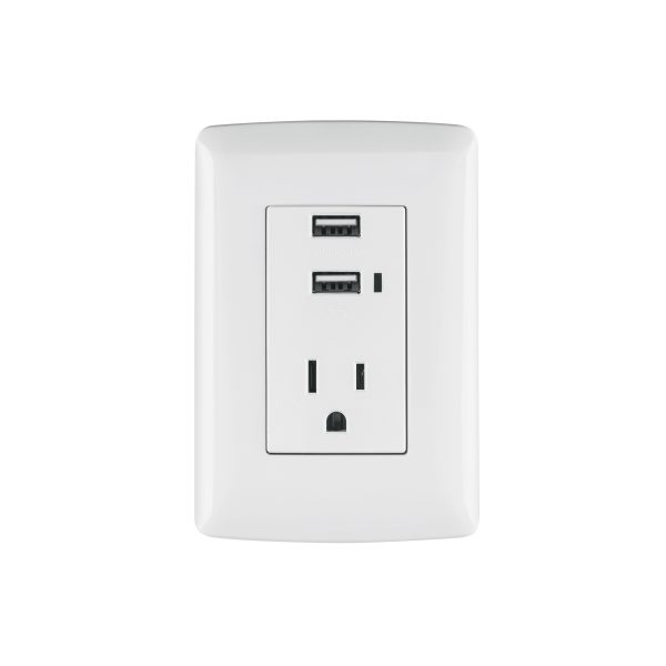 48065 - Contacto aterrizado + 2 puertos USB, blanco, línea Italiana