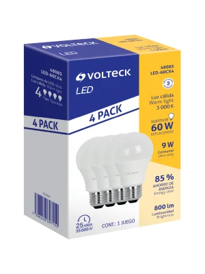 48085 48085 - Pack de 4 lámparas LED A19 9 W (equiv. 60 W), luz cálida