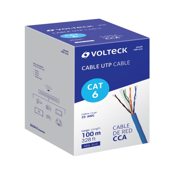 48468 - Metro de cable UTP CAT6, Bobina de 100m, azul, VOLTECK