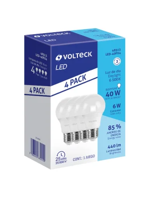 48513 48513 - Pack de 4 lámparas LED A19 6 W (equiv. 40 W), luz de día