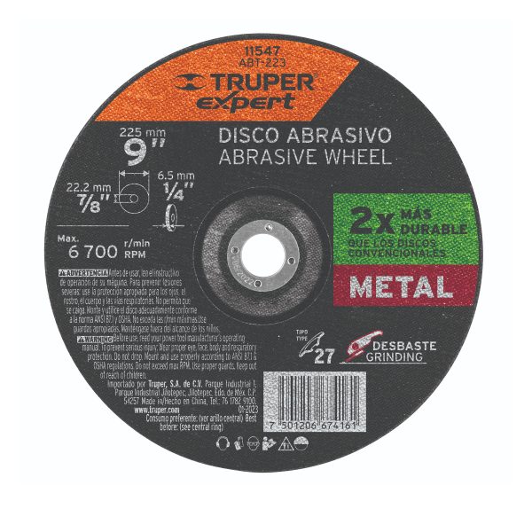 11547 - Disco Tipo 27 de 9' x 6.4 mm desbaste de metal, Expert