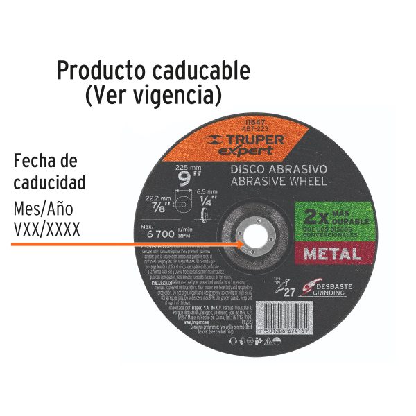 11547 - Disco Tipo 27 de 9' x 6.4 mm desbaste de metal, Expert