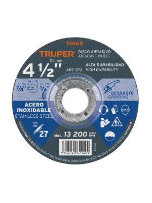 10668 - Disco Tipo 27 de 4-1/2' x 6.5 mm desbaste acero inoxidable