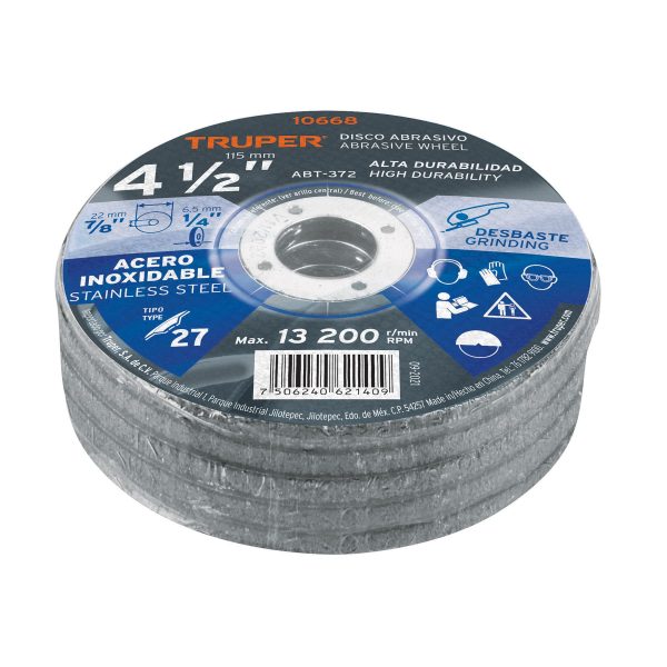 10668 - Disco Tipo 27 de 4-1/2' x 6.5 mm desbaste acero inoxidable