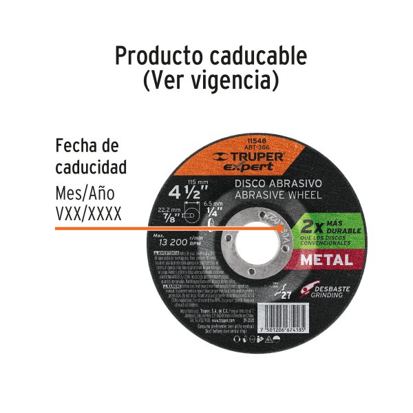11548 - Disco Tipo 27 de 4-1/2' x 6.4 mm desbaste de metal, Expert