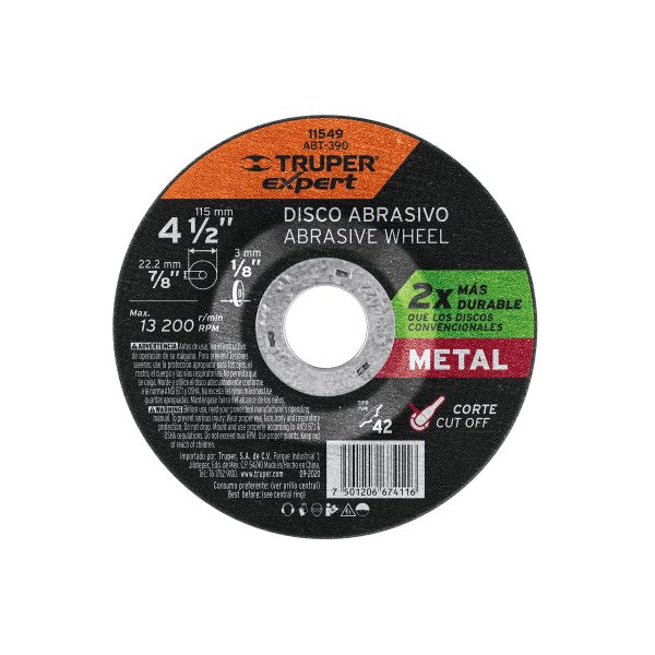 ABT-390.jpg 11549 - Disco Tipo 42 de 4-1/2' x 3.2 mm corte metal, Truper Expert