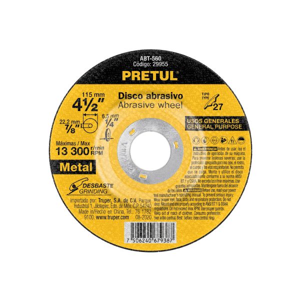 29955 - Disco Tipo 27 de 4-1/2' x 6.2 mm desbaste de metal, Pretul