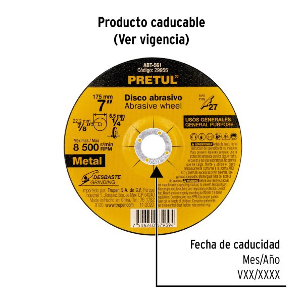 29956 - Disco Tipo 27 de 7' x 6.2 mm desbaste de metal, Pretul