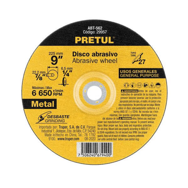 29957 - Disco Tipo 27 de 9' x 6.2 mm desbaste de metal, Pretul