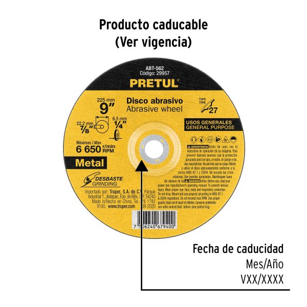 29957 - Disco Tipo 27 de 9' x 6.2 mm desbaste de metal, Pretul