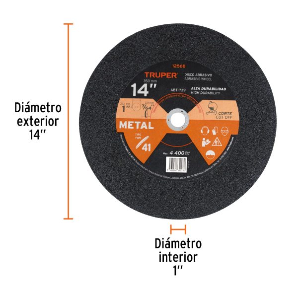 ABT-739FC1.jpg 12568 - Disco Tipo 41 de 14' x 3.1 mm para corte de metal, TRUPER