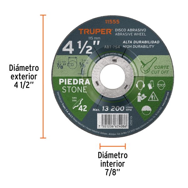 11555 - Disco Tipo 42 de 4-1/2' x 3.2 mm para corte de piedra