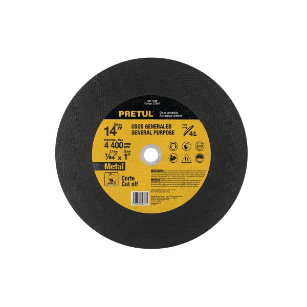 22561 - Disco Tipo 41 de 14' x 3.1 mm para corte de metal, PRETUL