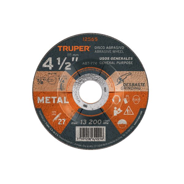 ABT-774.jpg 12565 - Disco Tipo 27 de 4-1/2' x 6.4 mm para desbaste de metal