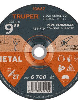 10667 - Disco Tipo 27 de 9' x 6.4 mm para desbaste de metal, Truper