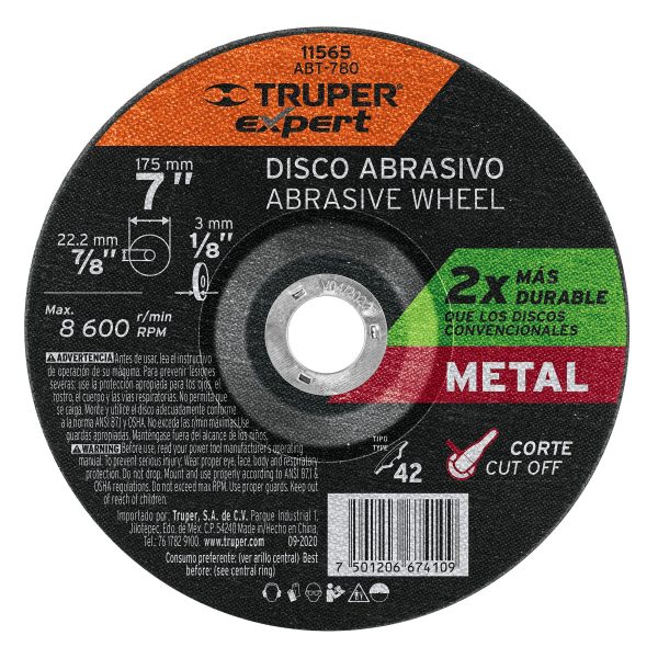 ABT-780.jpg 11565 - Disco Tipo 42 de 7' x 3.2 mm corte metal, Truper Expert