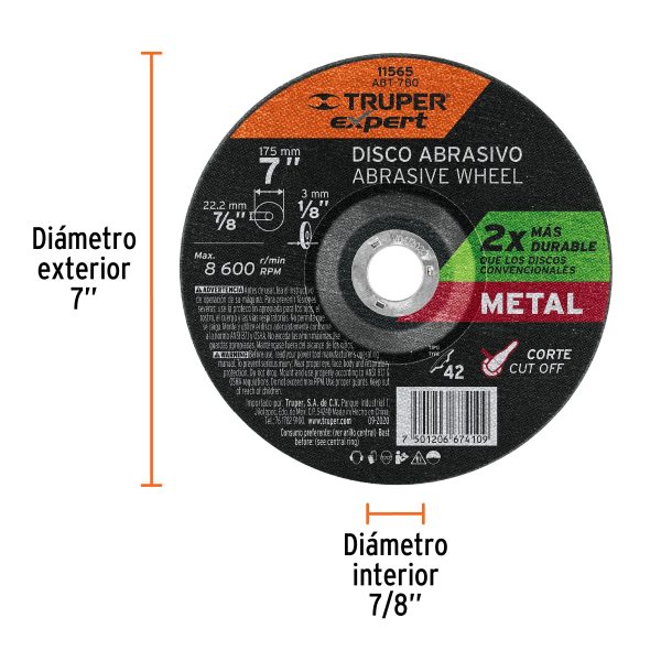 ABT-780FC1.jpg 11565 - Disco Tipo 42 de 7' x 3.2 mm corte metal, Truper Expert