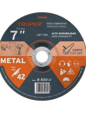 10666 - Disco Tipo 42 de 7' x 3.2 mm para corte de metal, Truper