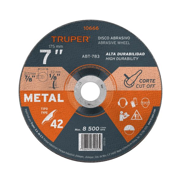 10666 - Disco Tipo 42 de 7' x 3.2 mm para corte de metal, Truper