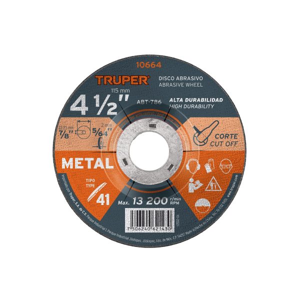 ABT-786.jpg 10664 - Disco de 4-1/2' para corte de metal, tipo 41, Truper