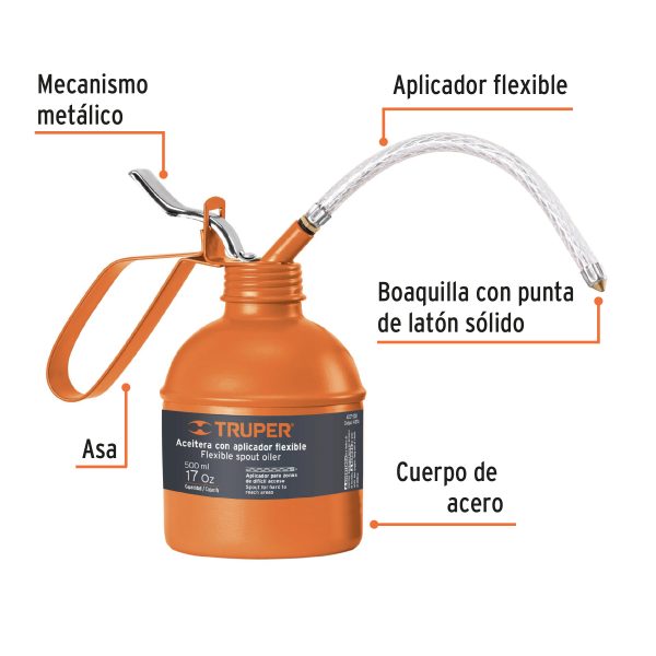 14874 - Aceitera de 500 ml (17 oz) con aplicador flexible, Truper