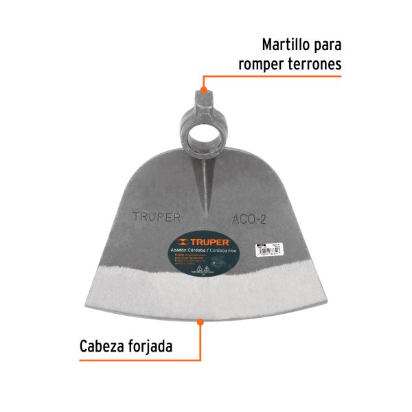 11530 - Azadón Córdoba No. 2 de 2.2 lb, sin mango, TRUPER