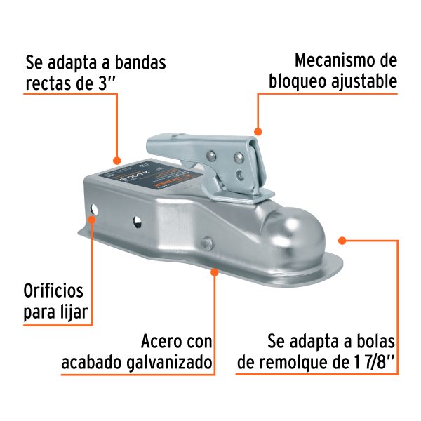 44443 - Acoplador para remolque, para bola de 1-7/8', Truper