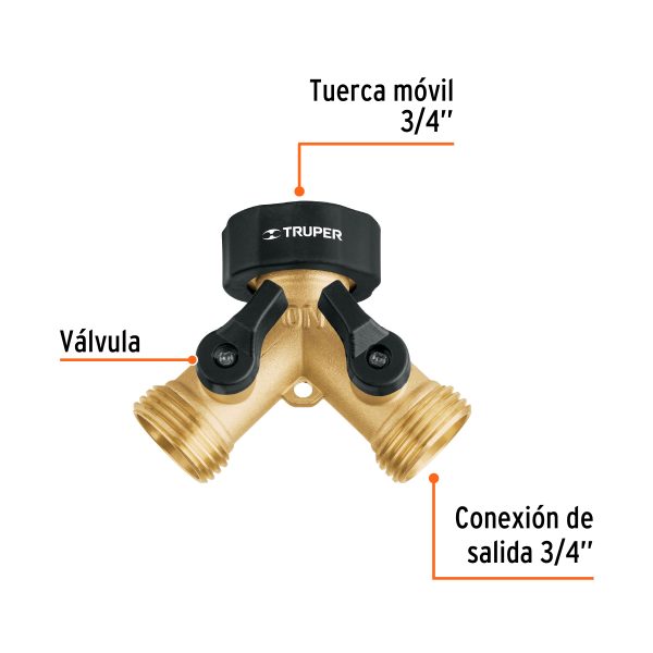 10375 - Conector 'Y' 3/4' latón sólido con tuerca móvil p/manguera