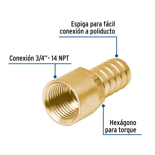 49312 - Adaptador hembra de latón 3/4' para poliducto, Foset