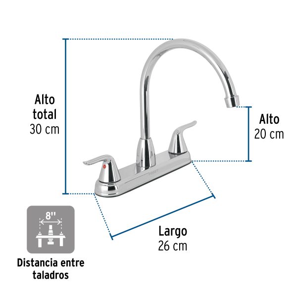 44902 - Mezcladora fregadero 8' cromo, c. largo, palanca, FOSET AERO