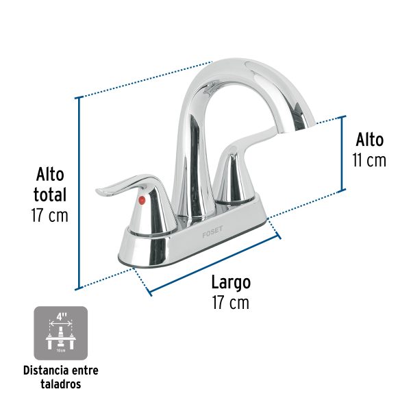 44889 - Mezcladora lavabo 4' cromo, cuello alto, palanca, FOSET AERO