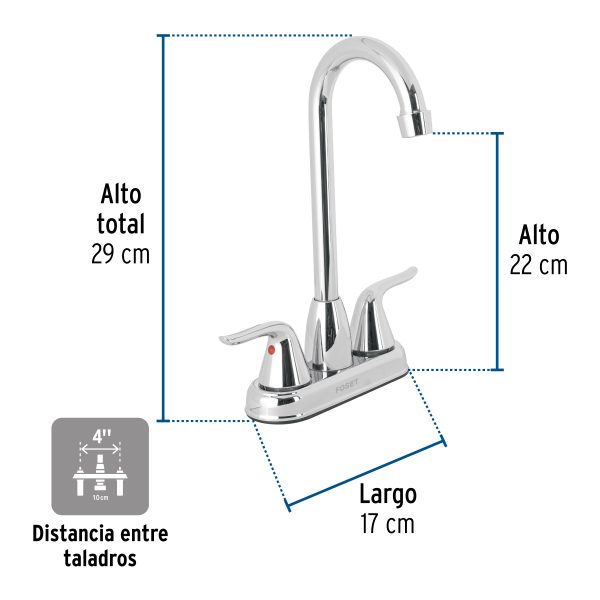 44898 - Mezcladora lavabo 4' cromo, tipo bar, palanca, FOSET AERO