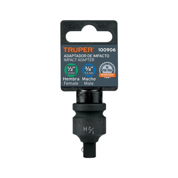 100906 - Adaptador de impacto 1/2' (H) x 3/8' (M), Truper