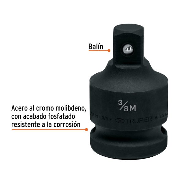 100906 - Adaptador de impacto 1/2' (H) x 3/8' (M), Truper