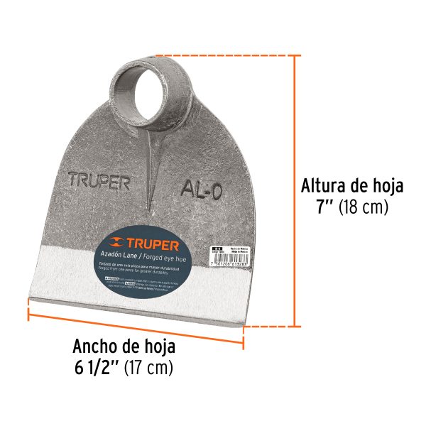 10600 - Azadón Lane No. 0 de 1.6 lb, sin mango, TRUPER