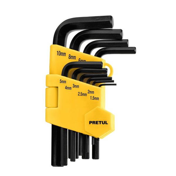 21855 - Juego 10 llaves allen mm punta hex con organizador, PRETUL