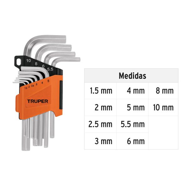 15536 - Juego 10 llaves allen mm punta hexagonal con organizador