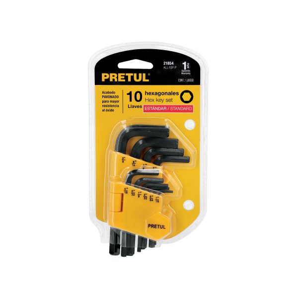 21854 - Juego 10 llaves allen std punta hex con organizador, PRETUL