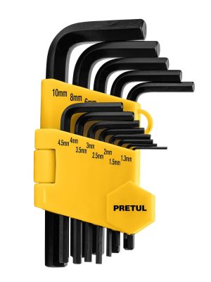 21857 - Juego 13 llaves allen mm punta hex con organizador, PRETUL