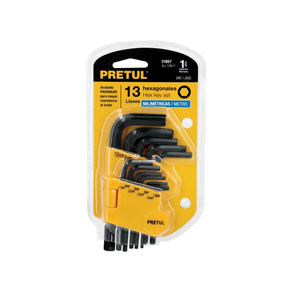 21857 - Juego 13 llaves allen mm punta hex con organizador, PRETUL